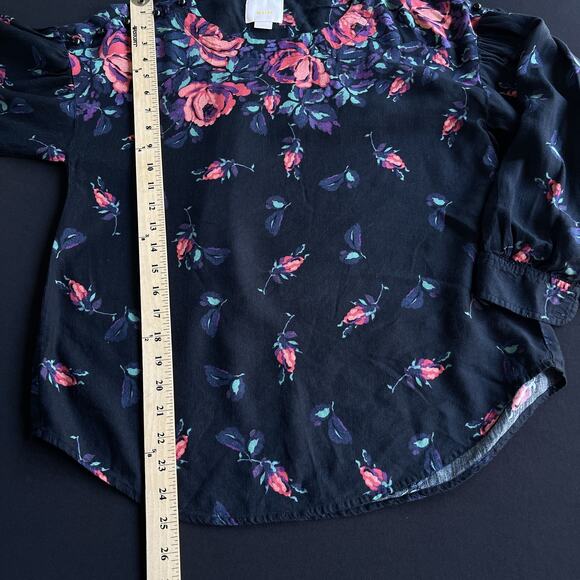 Maeve Blouse Womens Small Black Floral Linen Blend Long Sleeve Boho Top Shirt - Picture 10 of 11